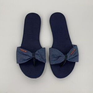 Blue Bow Slide Sandals